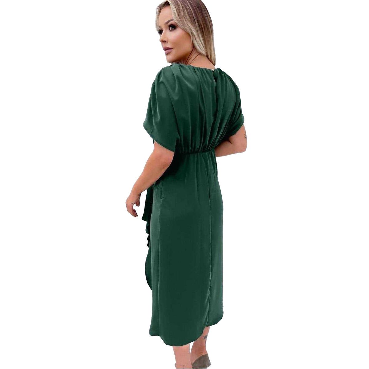 Teal - Back - AX Paris Womens-Ladies Polyester Gathered Batwing Sleeve Midi Dress