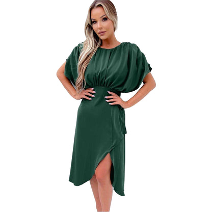 Teal - Front - AX Paris Womens-Ladies Polyester Gathered Batwing Sleeve Midi Dress