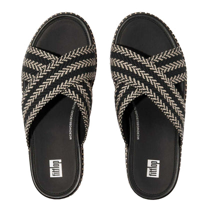 Black - Back - FitFlop Womens-Ladies Eloise Leather Wedge Sliders