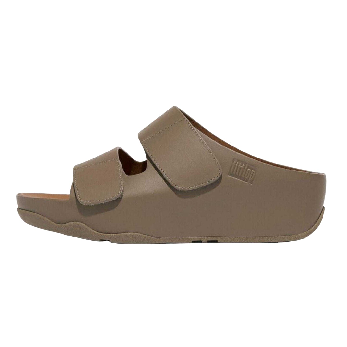 Grey - Back - FitFlop Womens-Ladies Leather Adjustable Platform Sliders
