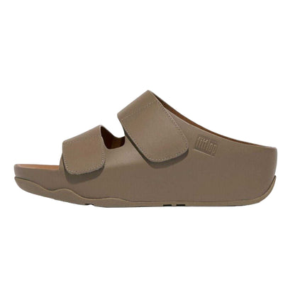 Grey - Back - FitFlop Womens-Ladies Leather Adjustable Platform Sliders