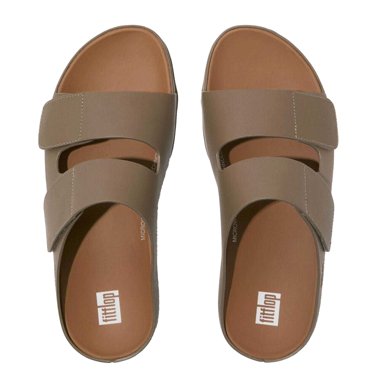 Grey - Side - FitFlop Womens-Ladies Leather Adjustable Platform Sliders