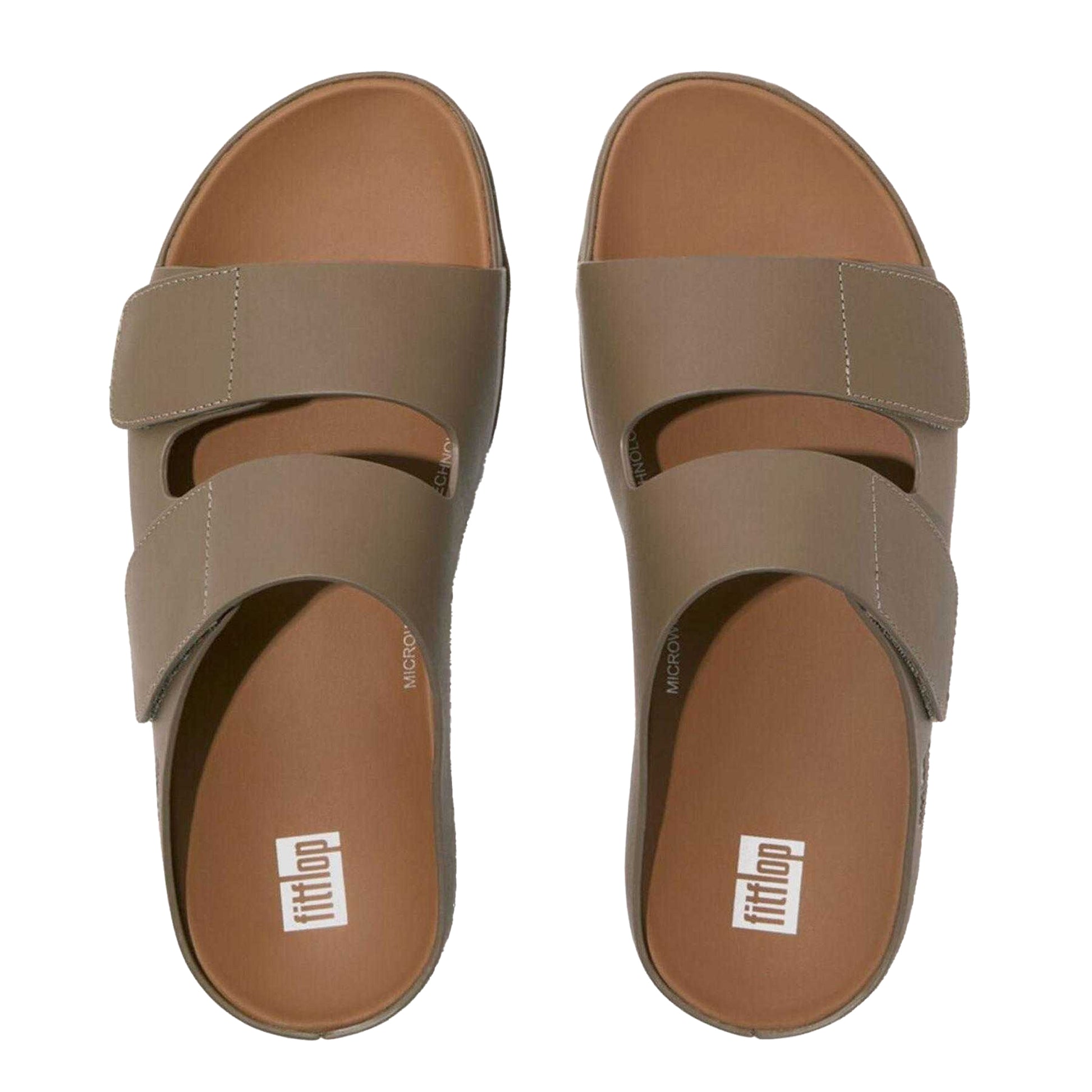 Grey - Side - FitFlop Womens-Ladies Leather Adjustable Platform Sliders