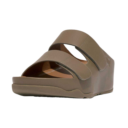 Grey - Pack Shot - FitFlop Womens-Ladies Leather Adjustable Platform Sliders