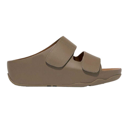 Grey - Front - FitFlop Womens-Ladies Leather Adjustable Platform Sliders