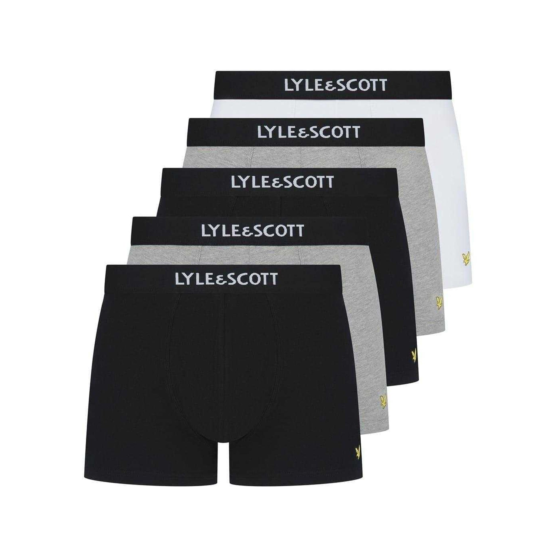 Black-White - Side - Lyle & Scott Mens Henrick Cotton Blend Boxer Shorts (Pack of 5)