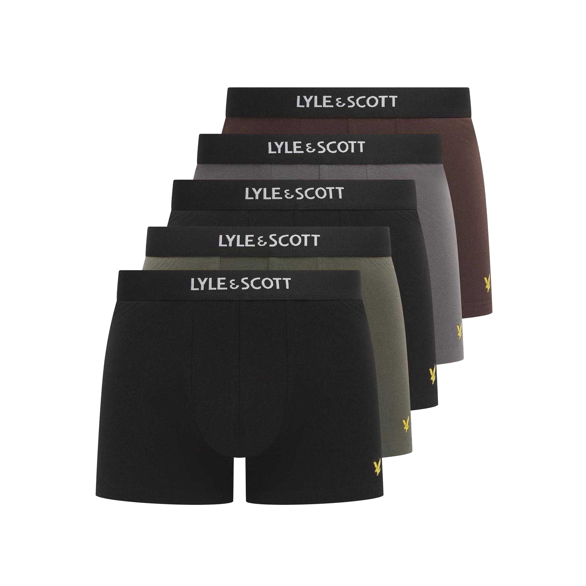 Multicoloured - Front - Lyle & Scott Mens Henrick Cotton Blend Boxer Shorts (Pack of 5)
