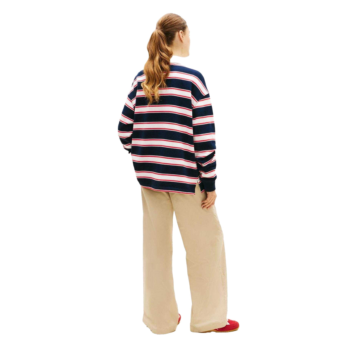 Dark Navy - Back - Tommy Jeans Womens-Ladies Striped Relaxed Fit Rugby Sweatshirt