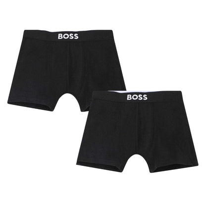 Black - Front - Boss Childrens-Kids Cotton Blend Boxer Shorts (Pack of 2)