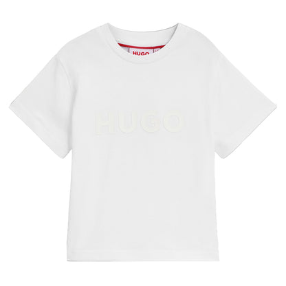 White - Front - Hugo Childrens-Kids Logo T-Shirt