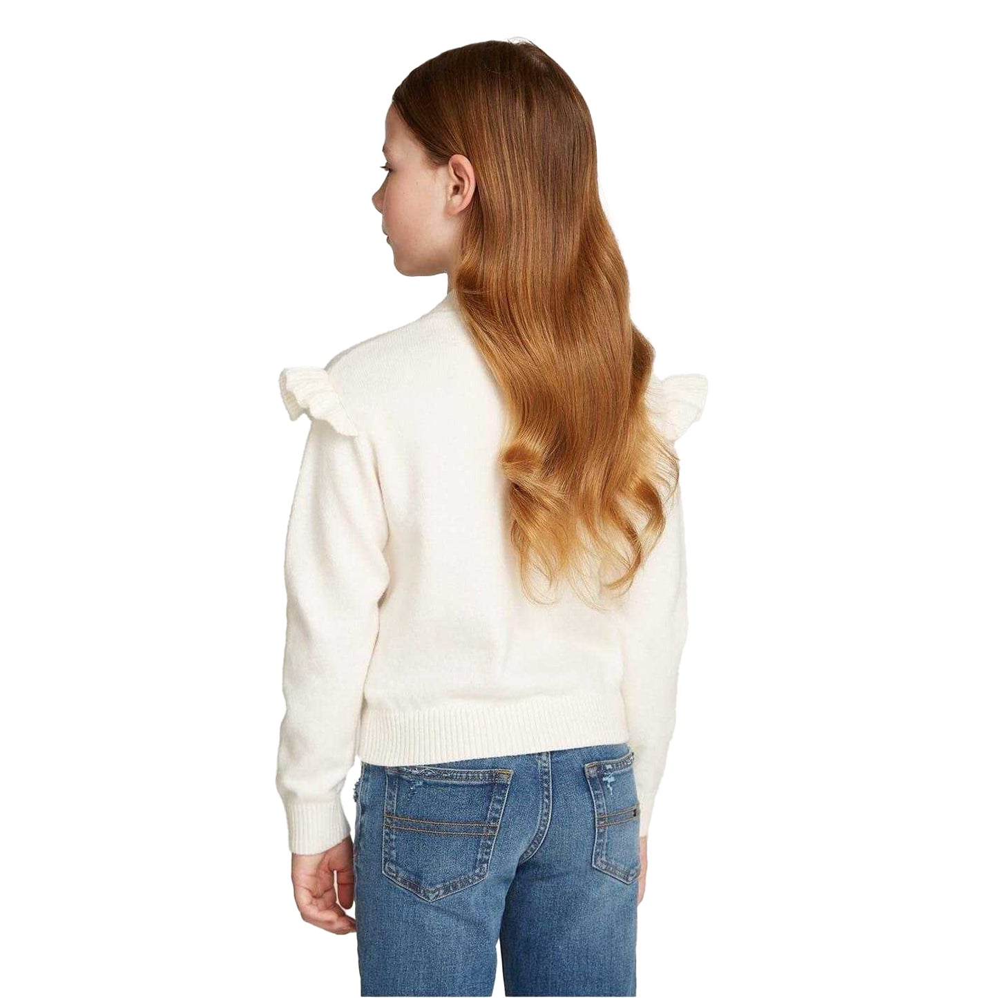 Ivory - Back - Tommy Hilfiger Girls Logo Knitted Jumper