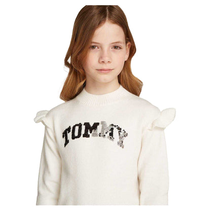 Ivory - Side - Tommy Hilfiger Girls Logo Knitted Jumper