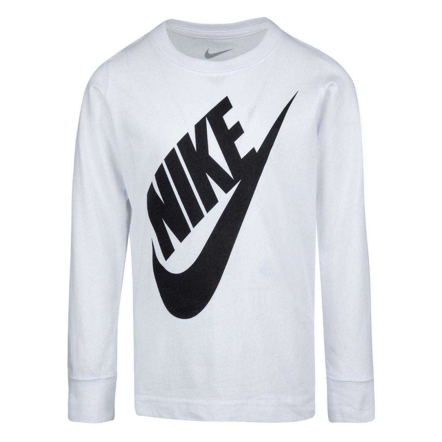 White - Front - Nike Childrens-Kids Futura Oversized Logo Long-Sleeved T-Shirt