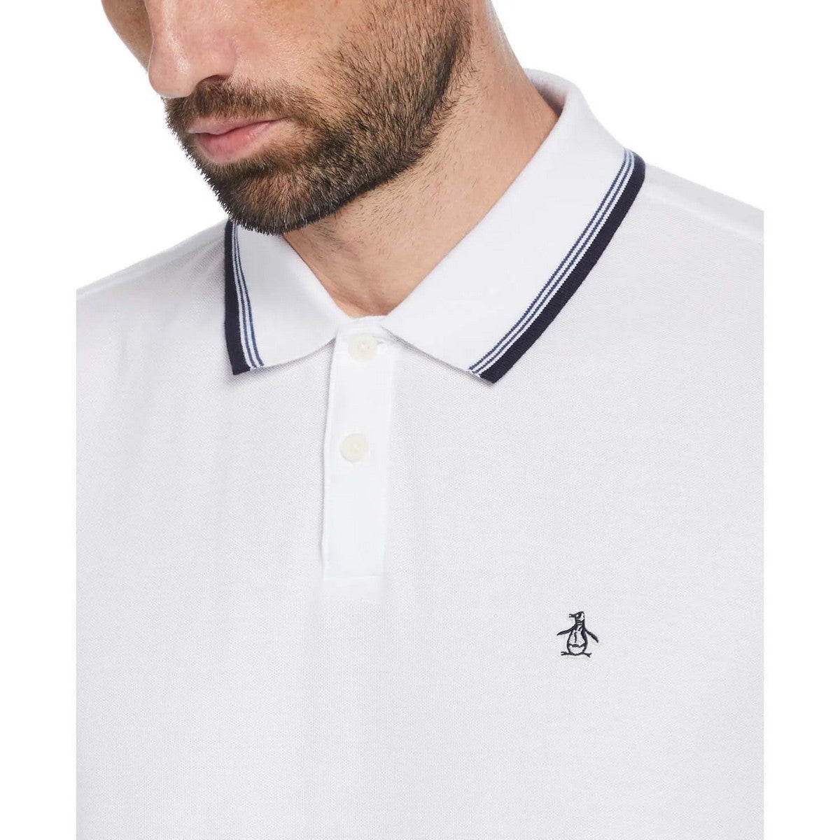 White - Side - Original Penguin Mens Piqué Tipped Polo Shirt