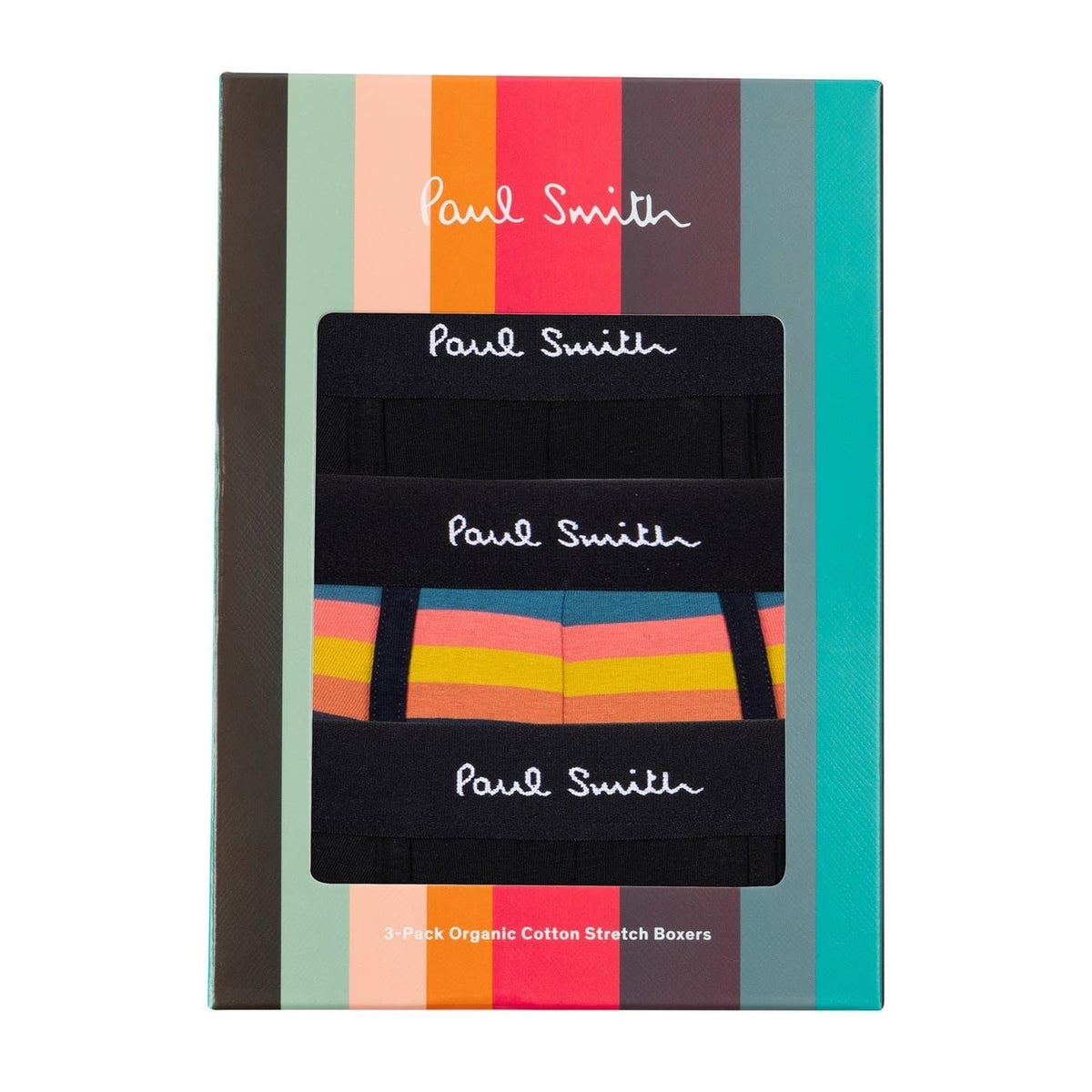 Multicoloured-Black - Back - Paul Smith Mens Logo Cotton Boxer Shorts (Pack of 3)