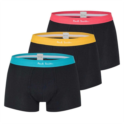 Black-Multicoloured - Front - Paul Smith Mens Logo Cotton Boxer Shorts (Pack of 3)