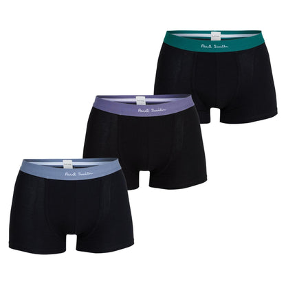 Black-Blue-Green - Front - Paul Smith Mens Logo Cotton Boxer Shorts (Pack of 3)