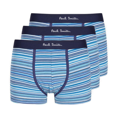 Blue Stripe - Front - Paul Smith Mens Logo Cotton Boxer Shorts (Pack of 3)