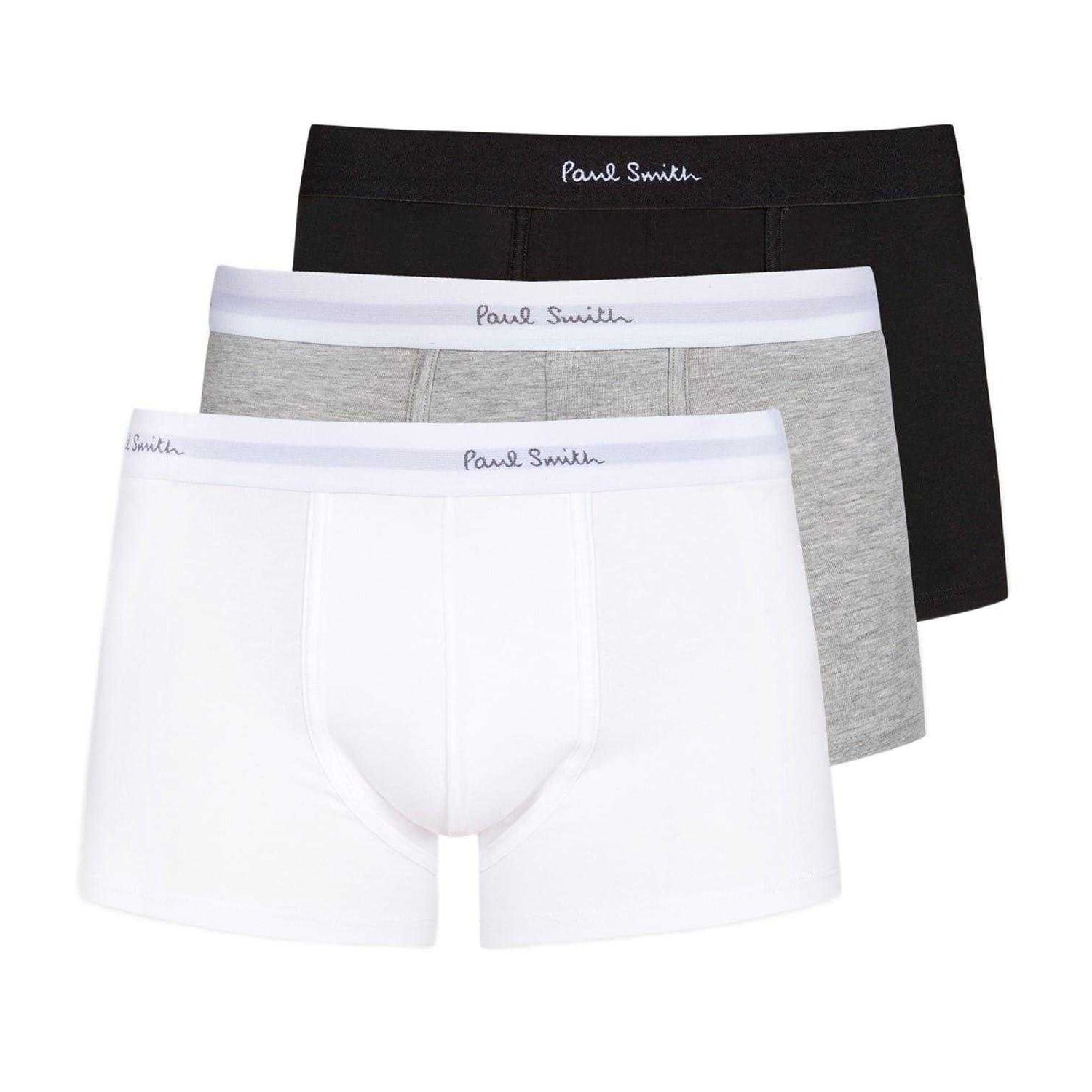 Black-White-Grey - Front - Paul Smith Mens Logo Cotton Boxer Shorts (Pack of 3)
