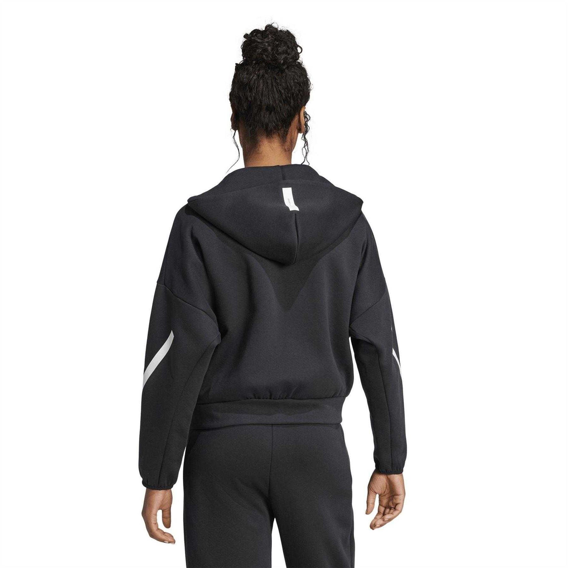 Black - Back - Adidas Womens-Ladies Z.N.E. Relaxed Fit Full Zip Hoodie