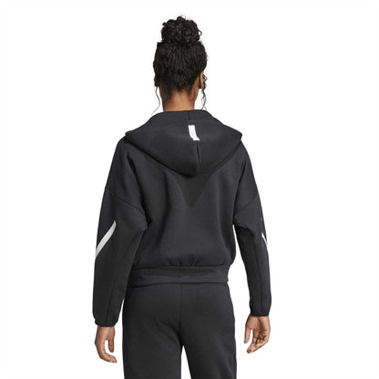 Black - Back - Adidas Womens-Ladies Z.N.E. Relaxed Fit Full Zip Hoodie