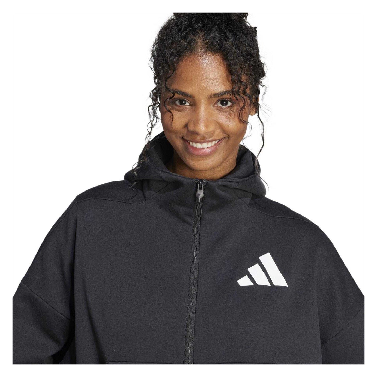 Black - Side - Adidas Womens-Ladies Z.N.E. Relaxed Fit Full Zip Hoodie