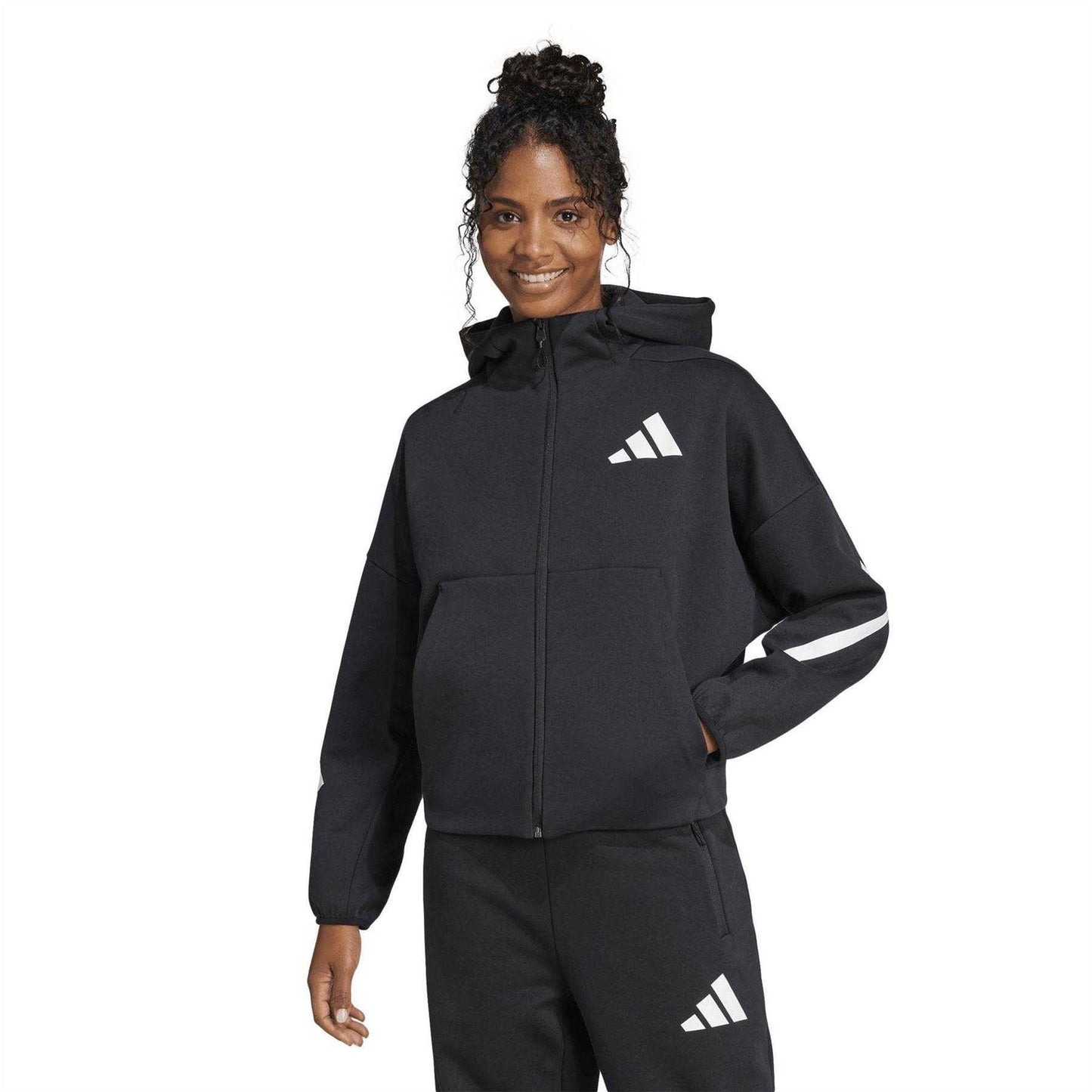 Black - Lifestyle - Adidas Womens-Ladies Z.N.E. Relaxed Fit Full Zip Hoodie