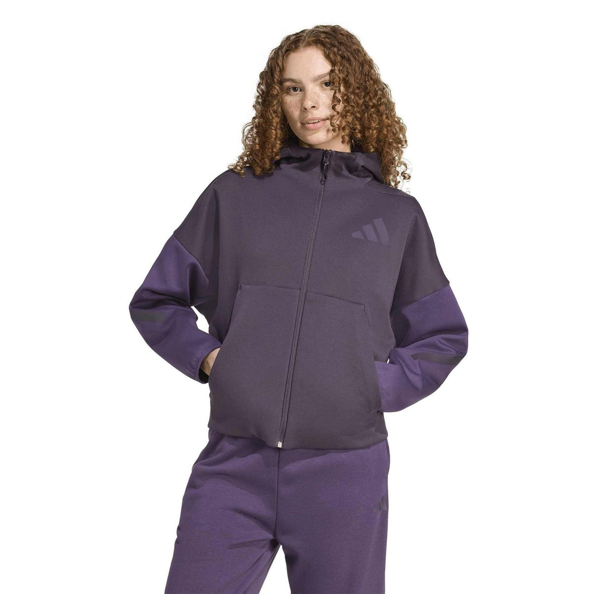 Aurora Black - Back - Adidas Womens-Ladies Z.N.E. Relaxed Fit Full Zip Hoodie