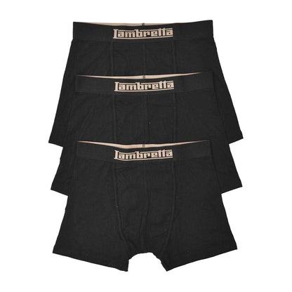 Black - Front - Lambretta Mens Logo Cotton Blend Boxer Shorts (Pack of 3)