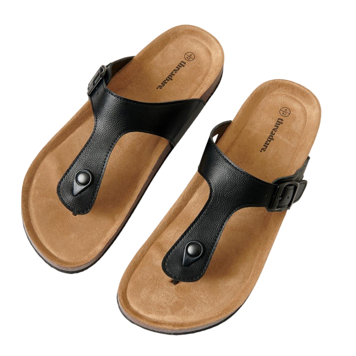 Black - Back - Threadbare Mens Toe Post Flat Sandals