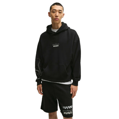 Black - Side - Hugo Mens Doad Back Print Oversized Hoodie