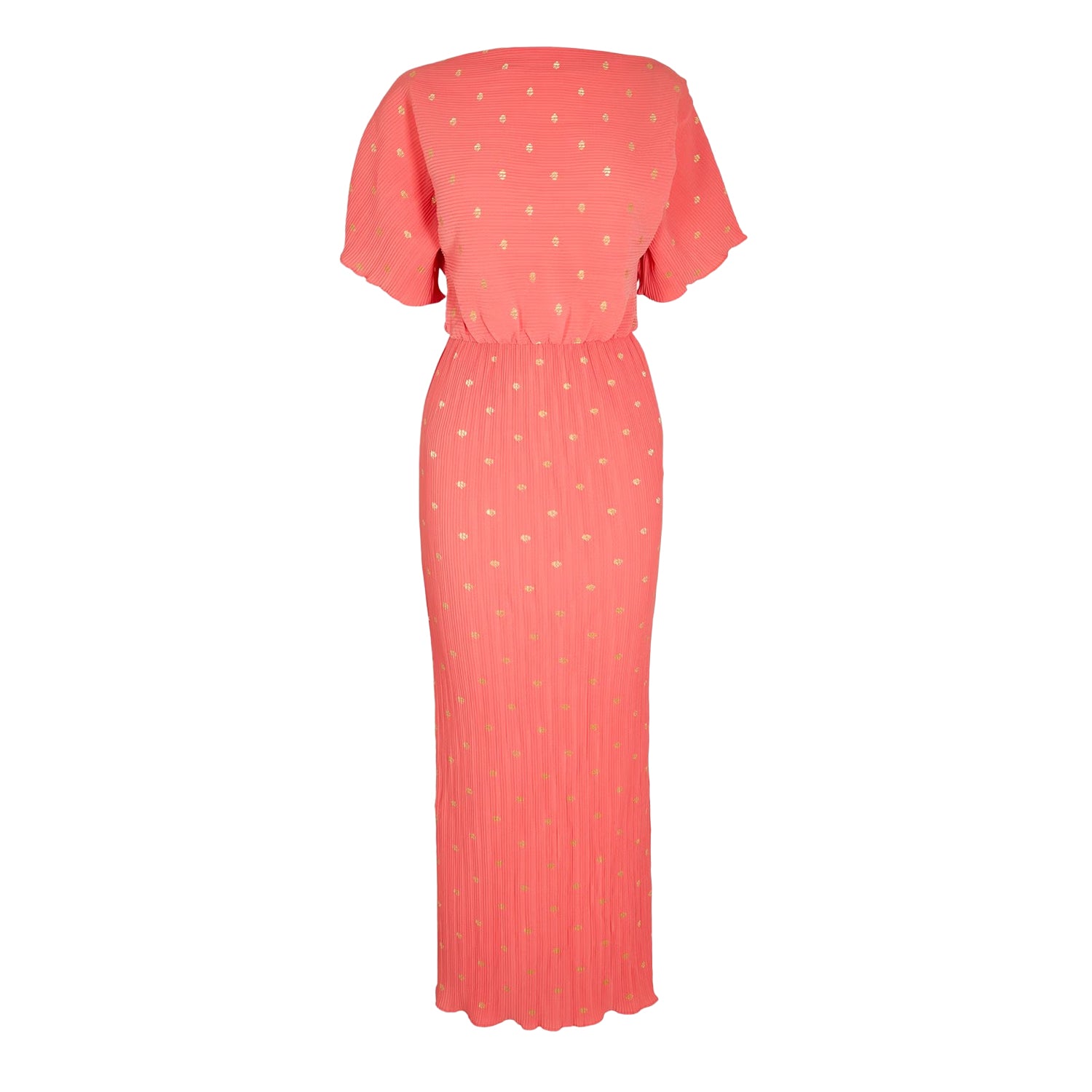 Coral - Front - Never Fully Dressed Womens-Ladies Tilly Polka Dot Boat Neck Shirt Dress
