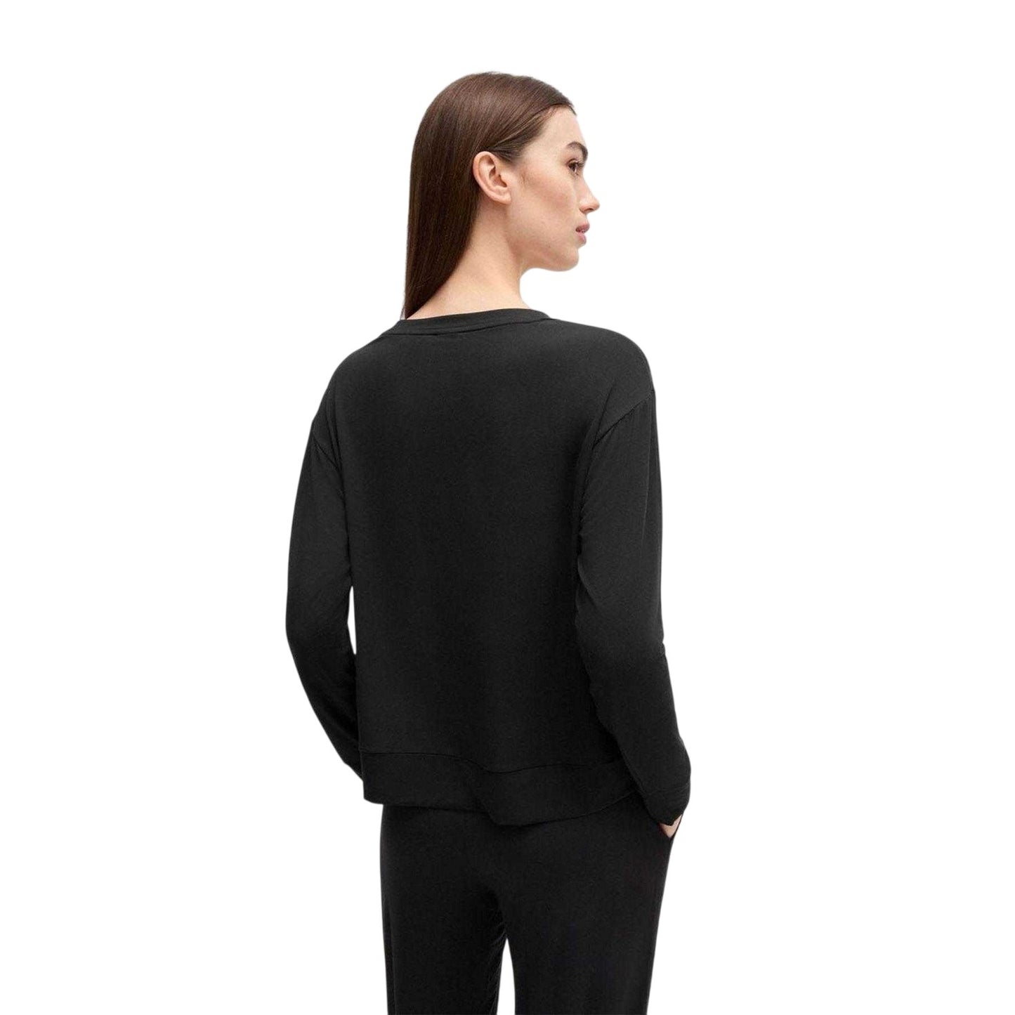 Black - Pack Shot - Hugo Womens-Ladies Unite Logo Relaxed Fit Long-Sleeved Pyjama Top