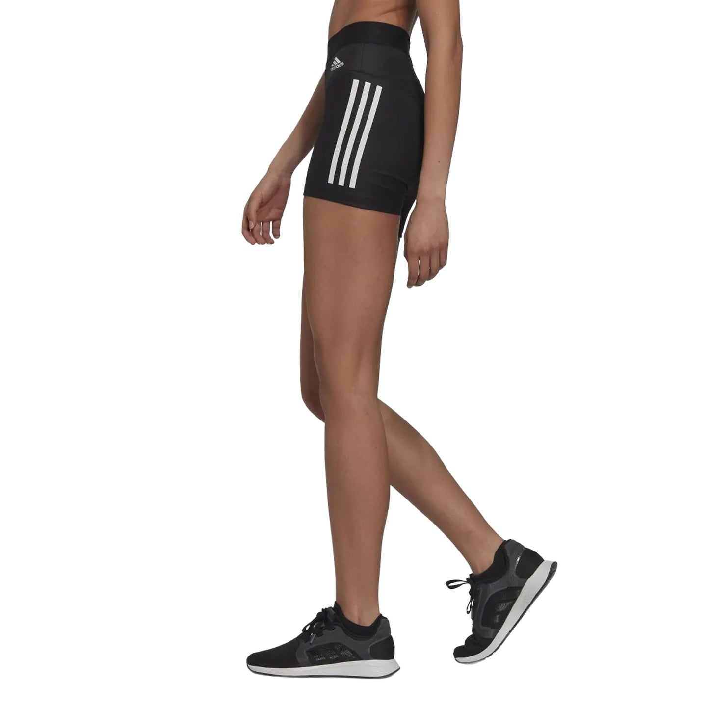 Black - Side - Adidas Womens-Ladies Hyperglam Triple Stripe Tight Shorts