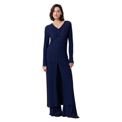 Blue - Side - French Connection Womens-Ladies Meera Ribbed Maxi Dress