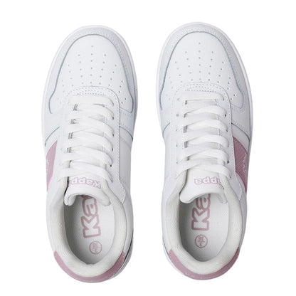 White-Pink - Side - Kappa Childrens-Kids La Morra Leather Platform Trainers