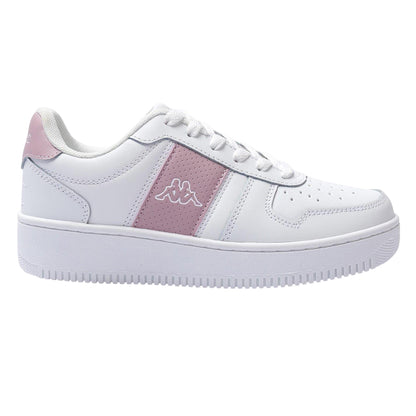 White-Pink - Front - Kappa Childrens-Kids La Morra Leather Platform Trainers