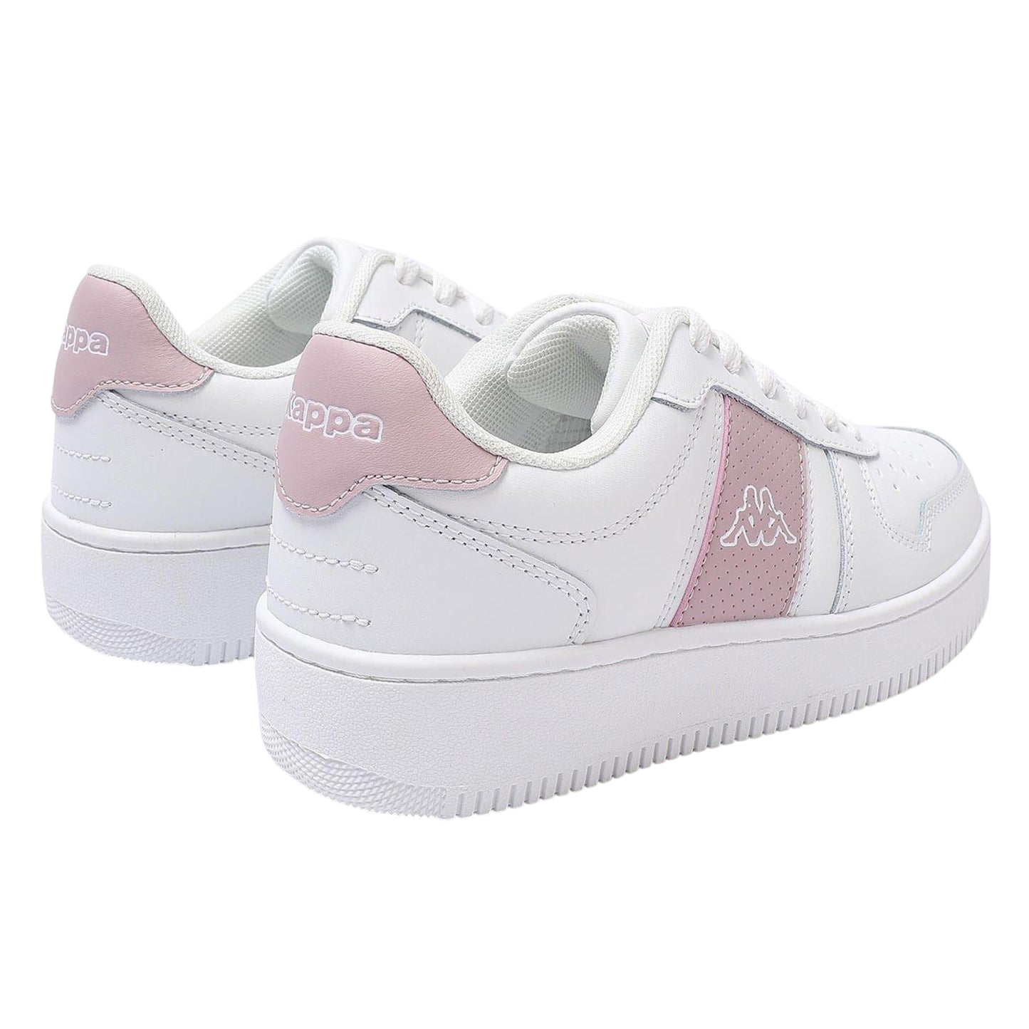 White-Pink - Back - Kappa Childrens-Kids La Morra Leather Platform Trainers