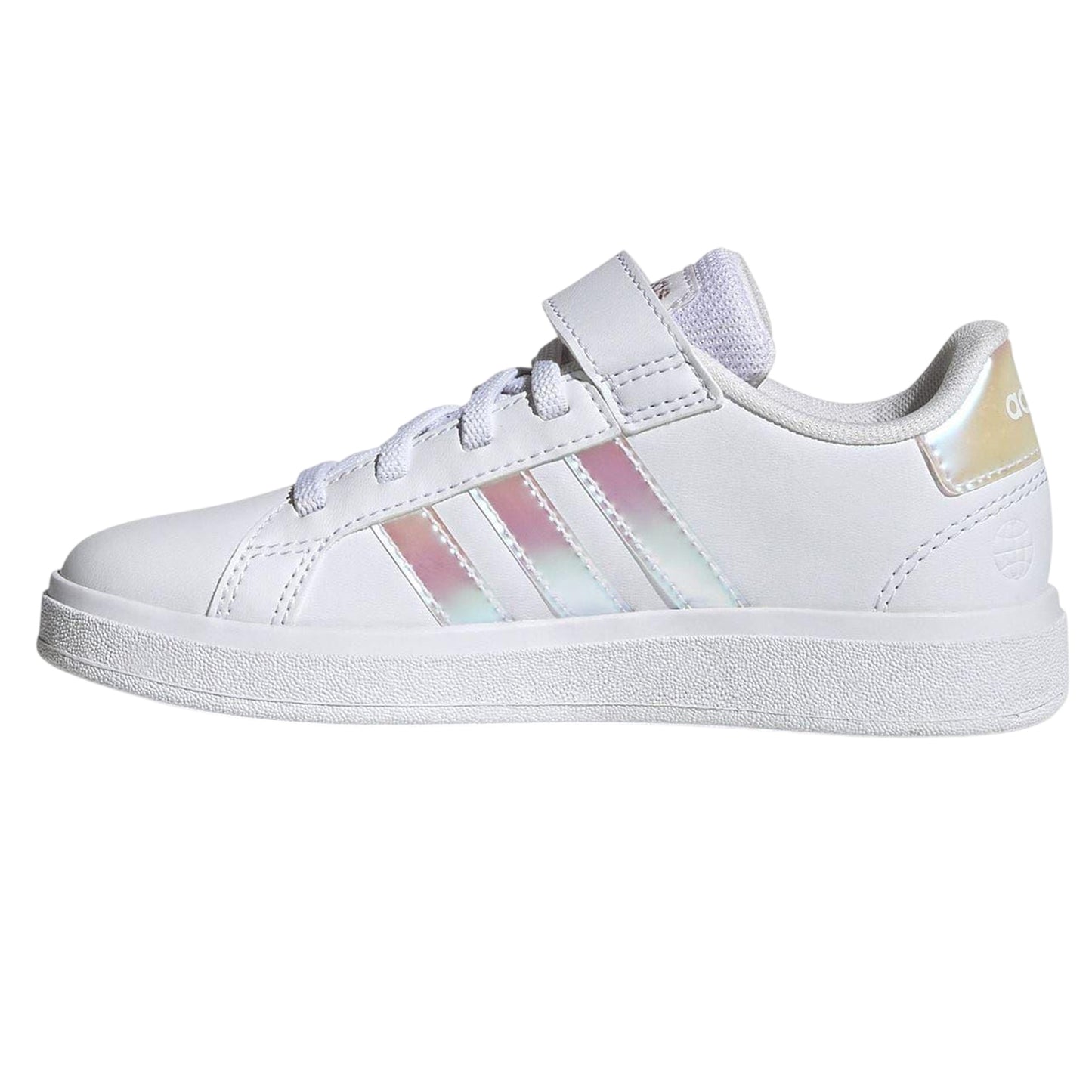 White-Iridescent - Side - Adidas Girls Grand Court 2.0 Flat Trainers