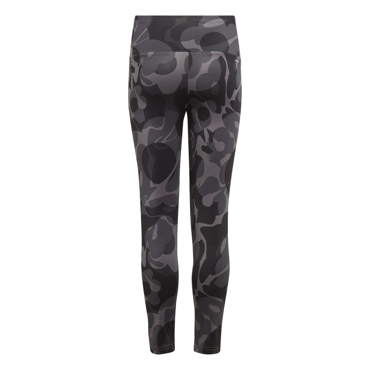 Black-Grey - Back - Adidas Girls Essentials Aeroready Camo Tights