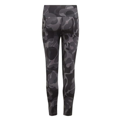 Black-Grey - Back - Adidas Girls Essentials Aeroready Camo Tights