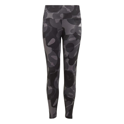 Black-Grey - Front - Adidas Girls Essentials Aeroready Camo Tights