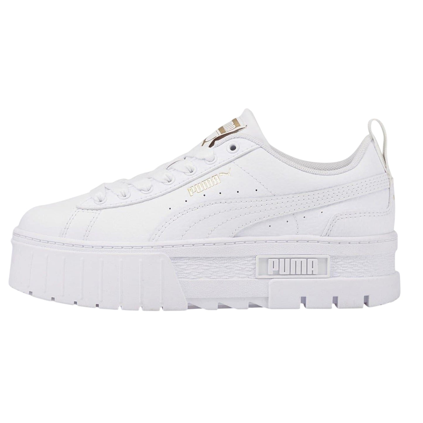 White - Side - Puma Womens-Ladies Mayze Leather Platform Trainers