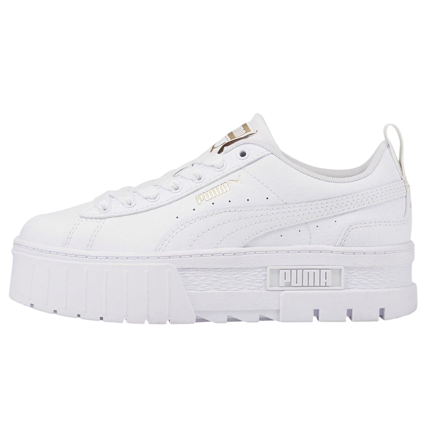 White - Side - Puma Womens-Ladies Mayze Leather Platform Trainers