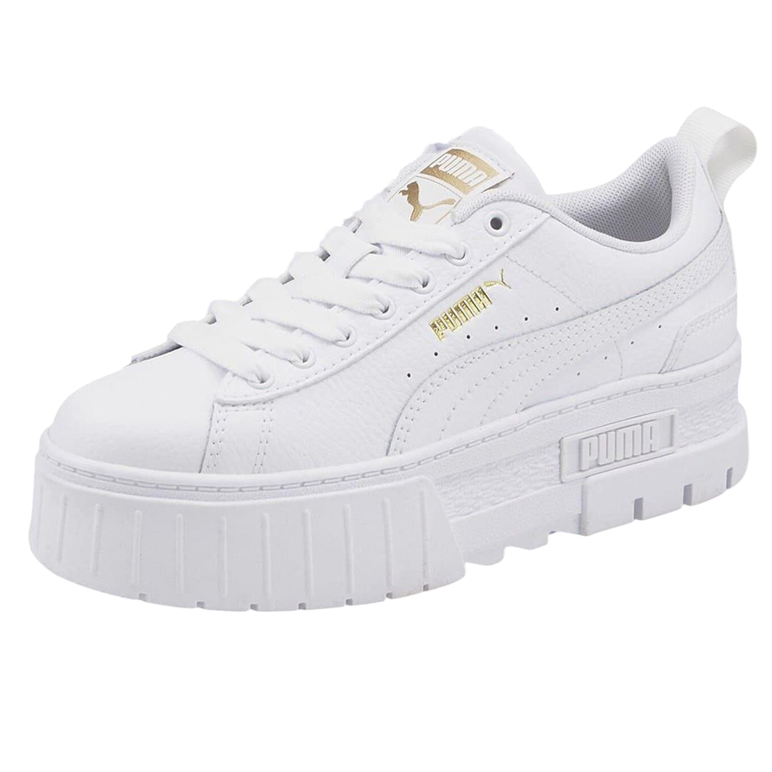 White - Lifestyle - Puma Womens-Ladies Mayze Leather Platform Trainers