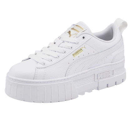 White - Lifestyle - Puma Womens-Ladies Mayze Leather Platform Trainers
