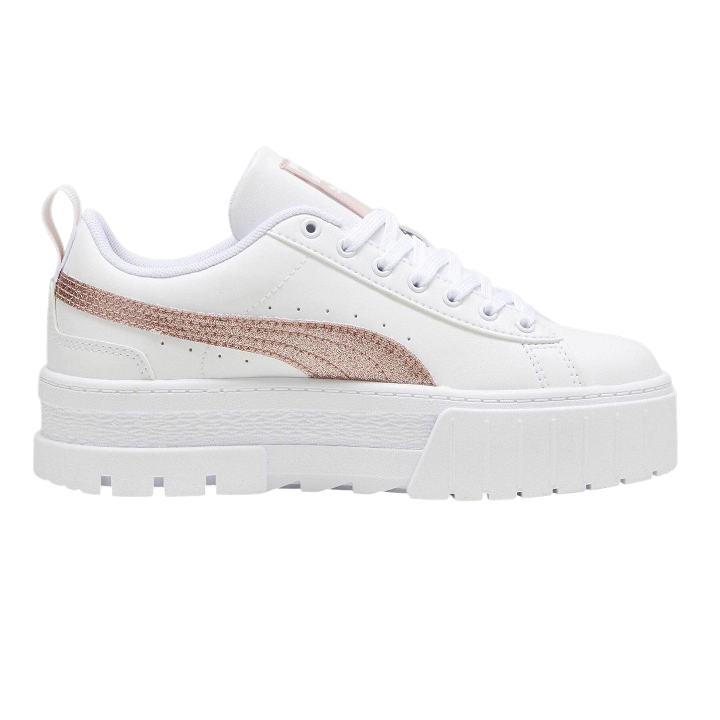 White-Glitter White - Front - Puma Womens-Ladies Mayze Leather Platform Trainers