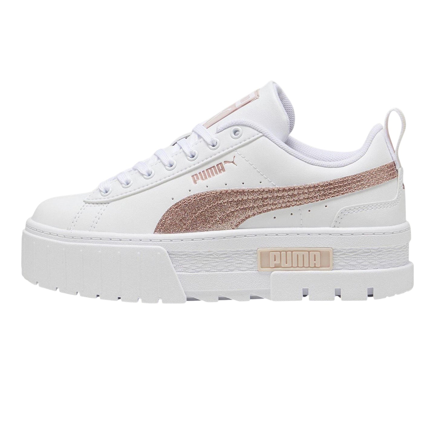 White-Glitter White - Back - Puma Womens-Ladies Mayze Leather Platform Trainers