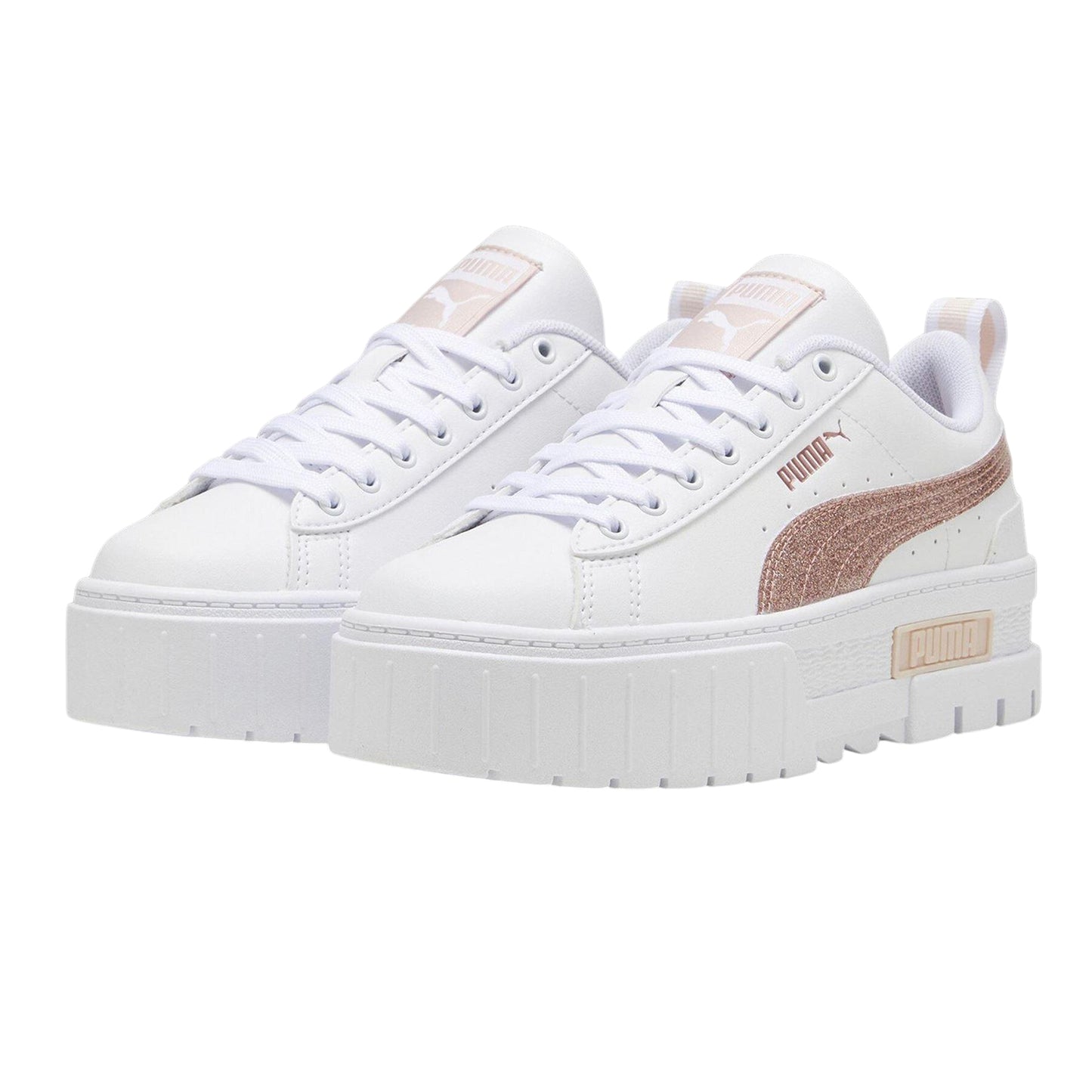 White-Glitter White - Side - Puma Womens-Ladies Mayze Leather Platform Trainers