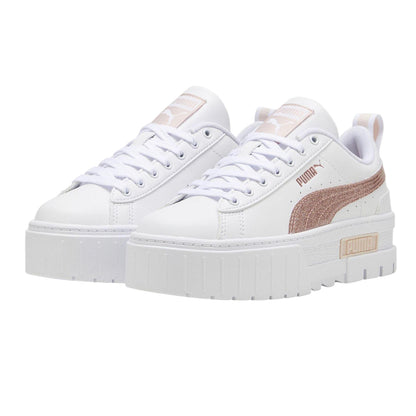 White-Glitter White - Side - Puma Womens-Ladies Mayze Leather Platform Trainers